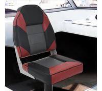 Set Sedile da Barca Pieghevole 2pz con Schienale Alto | PVC e PU,alluminio,schiuma ad alta compressione,rotazione 360°,cinghia di fissaggio,rosso nero grigio,100 kg