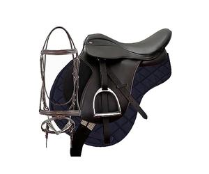 Set Sella 17" Equitazione Completo per Cavallo, Attrezzatura equitazione inglese per Principianti ed Esperti - Adulti Unisex, con sottosella briglia e staffe