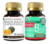 Set Semi di Zucca 70 Softgels e Vitamina B12 365 Compresse Masticabili | Stanchezza Affaticamento Energia | Una al Giorno