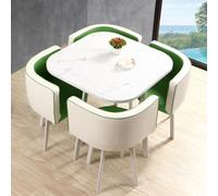 Set Semplice Composto Tavolo E Sedie Reception Set Pranzo Con 4 Sedie Tavolo Quadrato Piccolo E Sedie Ufficio Il Tempo Libero Piano Facile Pulire Adatto Reception Aziendali/Pranzi In Ca White-Green-A