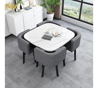 Set Semplice Composto Tavolo E Sedie Reception Set Pranzo Con 4 Sedie Tavolo Quadrato Piccolo E Sedie Ufficio Il Tempo Libero Piano Facile Pulire Adatto Reception Aziendali/Pranzi In Cas Gray Cloth-A