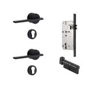 Set serratura for porta in ottone Finitura moderna in oro nero argento, leva interna e maniglia finta for camera da letto e bagno Doppie porte in legno(BK-QBCF)