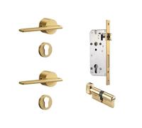 Set serratura for porta in ottone Finitura moderna in oro nero argento, leva interna e maniglia finta for camera da letto e bagno Doppie porte in legno(BK-SB)