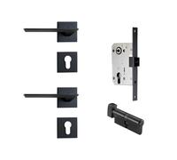Set serratura for porta in ottone, finitura moderna nera, leva interna for camera da letto e bagno, doppie porte in legno, maniglia finta(BK-QBCF)