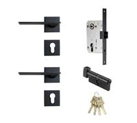 Set serratura for porta in ottone, finitura moderna nera, leva interna for camera da letto e bagno, doppie porte in legno, maniglia finta(QBCF)