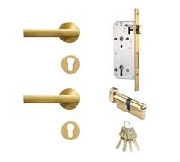 Set serratura for porta zigrinata in ottone moderna color oro e nero, leva interna for camera da letto e bagno, doppie porte in legno, maniglia finta(SB)