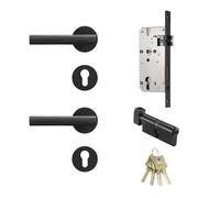 Set serratura for porta zigrinata in ottone moderna color oro e nero, leva interna for camera da letto e bagno, doppie porte in legno, maniglia finta(QBCF)