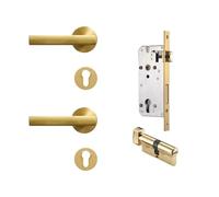 Set serratura for porta zigrinata in ottone moderna color oro e nero, leva interna for camera da letto e bagno, doppie porte in legno, maniglia finta(BK-SB)
