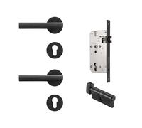 Set serratura for porta zigrinata in ottone moderna color oro e nero, leva interna for camera da letto e bagno, doppie porte in legno, maniglia finta(BK-QBCF)