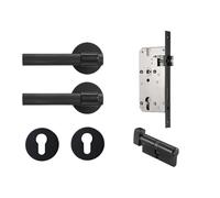 Set serratura for porta zigrinata in ottone nero e oro, leva interna for camera da letto e bagno, doppie porte in legno, funzioni fittizia e privacy(BK-QBCF)