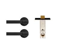 Set serratura for porta zigrinata in ottone nero e oro, leva interna for camera da letto e bagno, doppie porte in legno, funzioni fittizia e privacy(Privacy-QBCF)