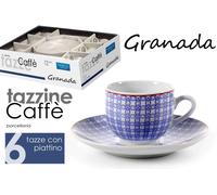 SET SERVIZIO 6 TAZZINE Caffè + 6 PIATTINI TAZZINA CLASSICO MODERNO GRANADA BLU