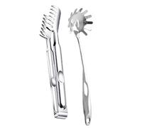 Set Servizio Cucina 2 Pezzi Scopa Farina Acciaio e Clip per Spaghetti
