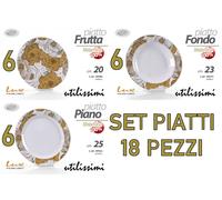SET SERVIZIO PIATTI TAVOLA 18 PEZZI DOLCE FRUTTA FONDO PIANO MELAMINA FIORI ORO