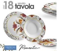 SET SERVIZIO PIATTI TAVOLA 18 PEZZI PORCELLANA DOLCE FONDO PIANO ROMANTICO FIORI