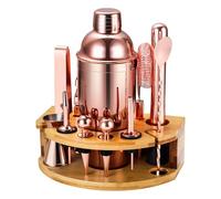 Set Shaker Cocktail Kit Barman con Supporto, Set Barman in Acciaio INOX da 750ML 12 pezzi con dosatore misurino cocktail, Kit Barman Professionale Completo per Home Bar, Regali per Papà (Oro Rosa)