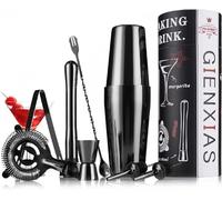 Set shaker per cocktail Boston, 9 pezzi, set shaker per cocktail con colino, beccuccio, bastoncino da cocktail, pestello, cucchiaio per miscelazione.er miscelazione. (nero)