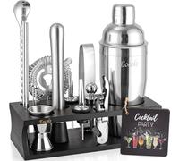 Set shaker per cocktail da barista con supporto, set di strumenti per mescolare bevande, kit da barista domestico Accessori per barista: shaker Martini, cucchiaio, misurino, pestello, colino, regali