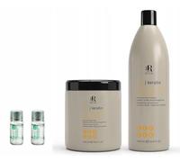 Set Shampoo e Maschera Ristrutturante con Cheratina per capelli e Burro di Karitè, 1000 ml + 2 Fiale ristrutturanti Omaggio, per Capelli Trattati e Danneggiati