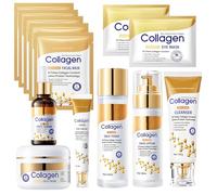 Set Skincare Collagene 13 Pezzi, Kit Skincare Viso Completo, Con Crema Collagene, Detergente Viso, Detergente, Crema Occhi, Siero Collagene, Cerotti Occhi, Maschera Collagene, Skincare Coreana Kit