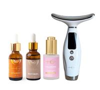Set skincare completo con sieri all’Acido Ialuronico, Retinolo e Vitamina C 30 ml & Dispositivo per il collo | Idratazione profonda, Anti-età e Illuminante
