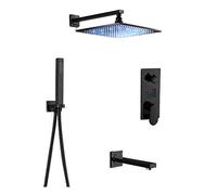 Set soffione Doccia a Pioggia Nero con Display Digitale a LED, Rubinetto Miscelatore a Parete, beccuccio per Vasca Doccia Portatile, Sistema Doccia a Pioggia da 8 Pollici.