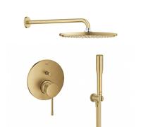 Set soffione doccia con braccio Grohe Rainshower 26066GN0, rubinetto per vasca e doccia Grohe Essence 24058GN1, 26658GN0, 27400GN0, 28362GL1