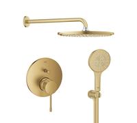 Set soffione doccia con braccio Grohe Rainshower 26066GN0, rubinetto per vasca e doccia Grohe Essence 24058GN1, 26574GN0, 26658GL0, 28362GL1