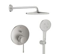Set soffione doccia con braccio Grohe Rainshower 26558DC0, rubinetto per vasca e doccia Grohe Essence 24058DC1, 26574DC0, 26658DC0, 28362DC1
