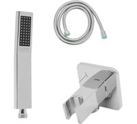 Set soffione doccia in ottone, soffione doccia G1/2 con tubo a molla da 1,5 m e supporto, soffione per bagno, doccia, vasca da bagno, argento