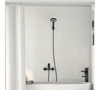 Set soffione doccia nero G 1/2" ottone con doccetta e supporto doccia, 5 funzioni, risparmio idrico, orientabile, alta pressione, ideale per bagno e cabina doccia