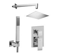 Set soffione doccia quadrato e braccio doccia quadrato con miscelatore incasso