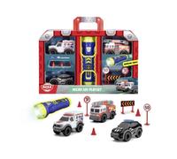Dickie Toys - Micro SOS Set auto giocattolo - 3 auto con ruota libera (polizia, vigili del fuoco e ambulanza) con torcia e accessori per il gioco, giocattolo auto per bambini dai 3 anni in su