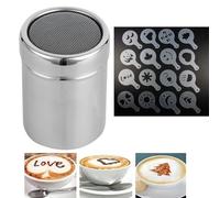 Set Spargi Cacao e Zucchero a Velo in Acciaio Inox 304 con 16 Stencil - Spandicacao Professionale, Zucchero a Velo Spargitore a Rete Ultra Fine, Accessori per Decorazione Caffè, Cioccolata Calda