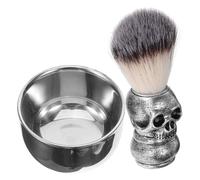 Set Spazzola da Barba Uomo con Ciotola in Acciaio, Halloween | Fibra Resistente, Design Teschio, per Olio Barba e Pulizia Dopo Taglio