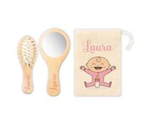 Set Spazzola Neonato Personalizzato con bimba e nome Spazzola Morbida e Specchio Personalizzati con Nome Legno Naturale Idea Regalo Natale Nascita Ser per la Cura del Bambino Bambina