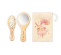 Set Spazzola Neonato Personalizzato con coniglietto e nome Spazzola Morbida e Specchio Personalizzati con Nome Legno Naturale Idea Regalo Natale Nascita Ser per la Cura del Bambino Bambina