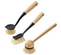 Set Spazzola Pentola Legno 3 Pezzi Manico Lungo Cucina Lavapiatti con Raschietto