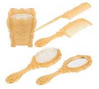 Set Spazzole per Chioma Vintage Oro 5 Pezzi con Specchio | Plastica, Pettini e Spazzole Uniche, Supporto Salvaspazio, per Camera da Letto e Postazione Parrucchiere