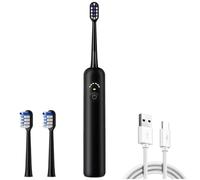 Set Spazzolini 50000 VPM Timer 2 Min Avviso Ogni 30s, Spazzolino Denti Elettrico Sonico Famiglia Viaggi con 8 Testine & 5 Modalità, Elettrici Ultrasuoni Adulti Bambini Ultimi 30 Giorni Nero