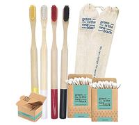 Set Spazzolino Bamboo Anti Muffa 100% Naturale | Spazzolini Legno Bambu Organico, Ecologico e Biodegradabile | Setole Sbiancanti senza BPA | Kit Pulizia denti tartaro | Cotton Fioc, Filo Interdentale