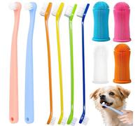 Set Spazzolino per Cani Confezione da 10, 2 Spazzolini a testa tonda, Spazzolino a 4 Dita, 4 Spazzolini a Doppia Testa, Set per Spazzolino cani per Piccoli, Medi e Grandi Animali Domestici Gatti e Can