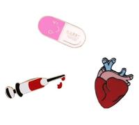 Set spilla da spillo: stetoscopio, cuore, cervello, denti - spille smaltate, Klein, Metallo non prezioso
