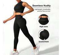 Set sportivo da donna composto da top senza maniche monocolore con collo a giro e pantaloni lunghi, set per palestra adatto per il Capodanno Cinese L,M,SColore unicoTessuto