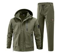 Set sportivo da uomo antivento e impermeabile, giacca Cargo con cerniera casual e versatile con cappuccio e tasche, pantaloni addensati e caldi, tuta alla moda e confortevole per il lavoro, verde