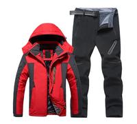 Set sportivo da uomo confortevole e multifunzione, tuta alla moda e baggy giacca antivento e impermeabile con cappuccio pantaloni spessi e caldi con tasche con zip per escursioni in montagna, rosso
