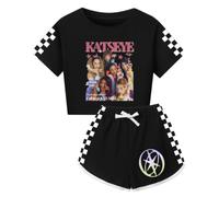 Set Sportivo Estivo da Ragazza con T-Shirt a Maniche Corte e Pantaloncini | Set casual e alla moda a due pezzi per ragazze, un regalo per gli amanti della musica, set per bambini
