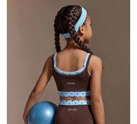 Set sportivo per ragazze giovani, marrone con stampa di elementi a righe blu, design 2 in 1, stile alla moda, uso quotidiano, sportivo casual, stile di strada, nuovo arrivo per l'inizio dell'autunno 6