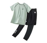 Set sportivo per ragazzi, comodo, traspirante, a maniche corte, per il tempo libero, sportivo, casual, con logo in due pezzi, colori a contrasto per lezioni di ginnastica, Stil-l07 Verde, 140