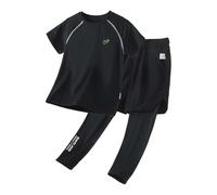 Set sportivo per ragazzi, comodo, traspirante, a maniche corte, per il tempo libero, sportivo, casual, con logo in due pezzi, colori a contrasto per lezioni di ginnastica, Stil-l03 Nero, 150